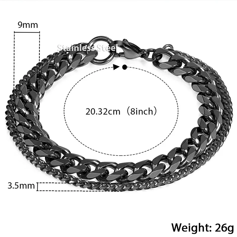 Davieslee для мужчин браслет двойной нержавеющая сталь Снаряженная Кубинский звено цепи для ювелирных изделий подарок 8/9 мм LDBM27