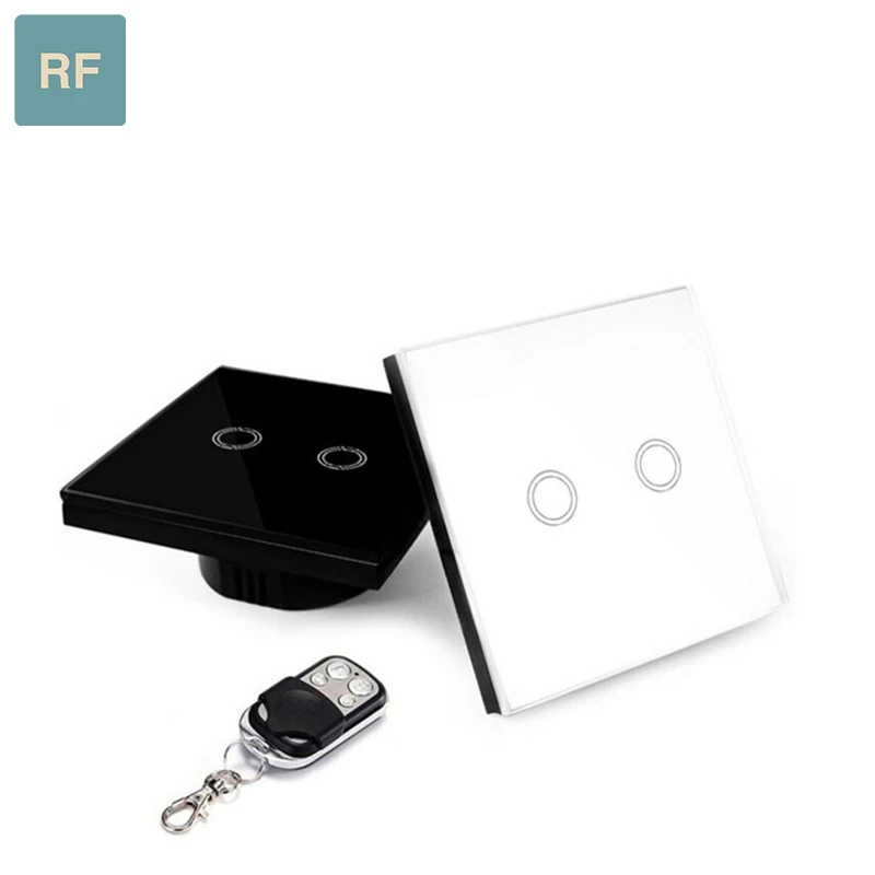 

EU standard type 86 RF 433 switch smart home wireless remote control wall touch switch 2 gang 12 way with glass touch panel