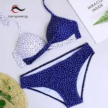 2019 New Sexy Bikini Women Swimsuit Polka Dots Bathing Suit Retro Vintage Halter Print Push Up Bikini Set Plus Size Swimwear 3XL andzhelika new sexy plus size swimwear women bikini push up bikini swimsuit halter bikini set vintage retro bathing suit black