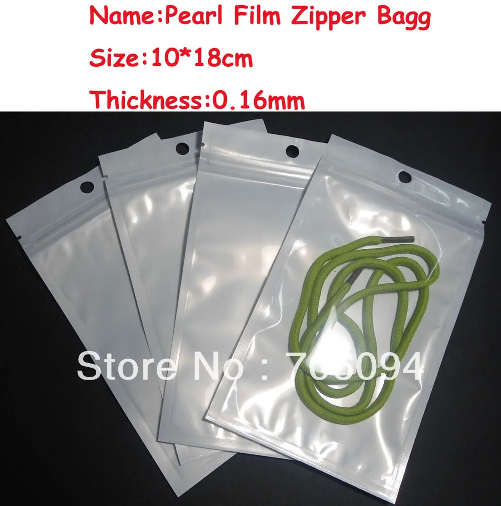 200pcs 10*18cm(3.94''*7.09'') Clear Pearl White Zipper Plastic bag,Pearl film Plastic bag