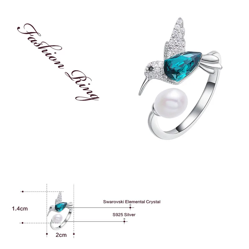 CDE 925 серебряное кольцо украшенное кристаллами от Swarovski регулируемое женское Ringen