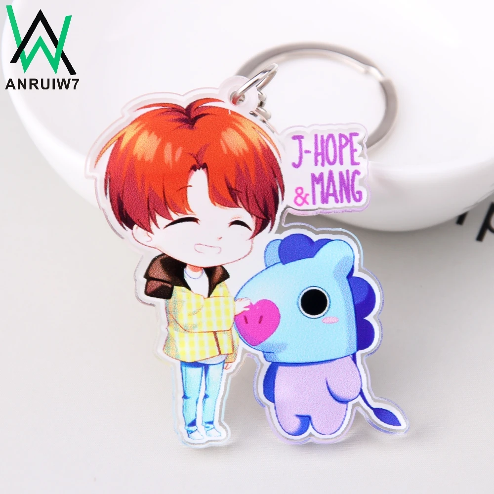 

New Style Cute Cartoon Keychain Key Chain Love Yourself Anime V SUGA Women Gift Key Ring Porte Clef