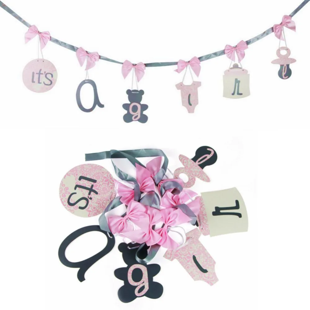 

Pink and Grey Cute It's a girl Cardstocks on Bowtie Ribbon Baby Shower Garland Banner Hanging Decor for Birthday Party Nusary