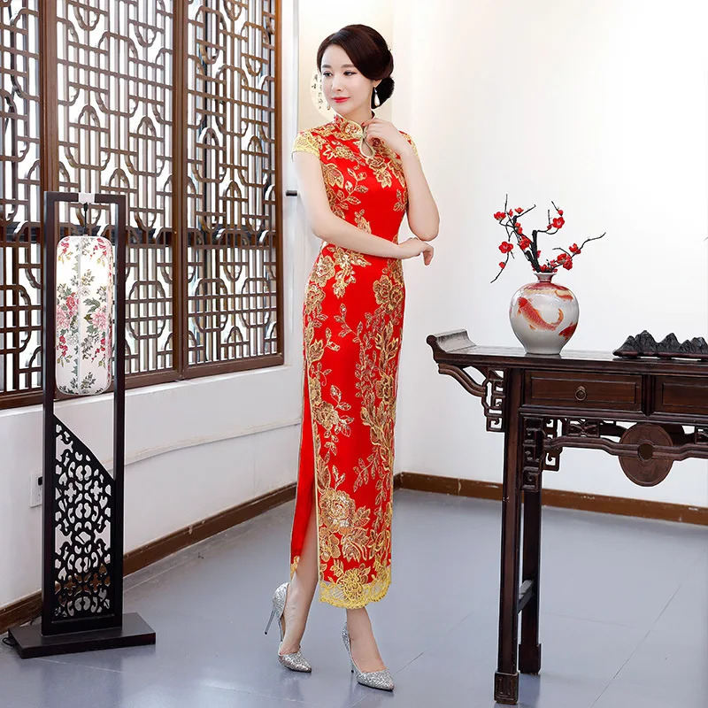 Cheongsam Estilo Chinês Vestido de Noite Sexy