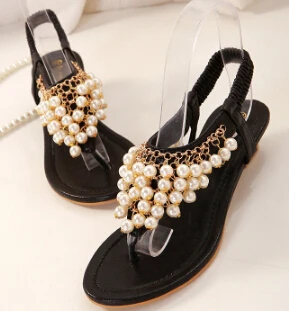 Free shipping! The new 2015 round head clip toe leisure low help beaded Roman flat sandals | Обувь