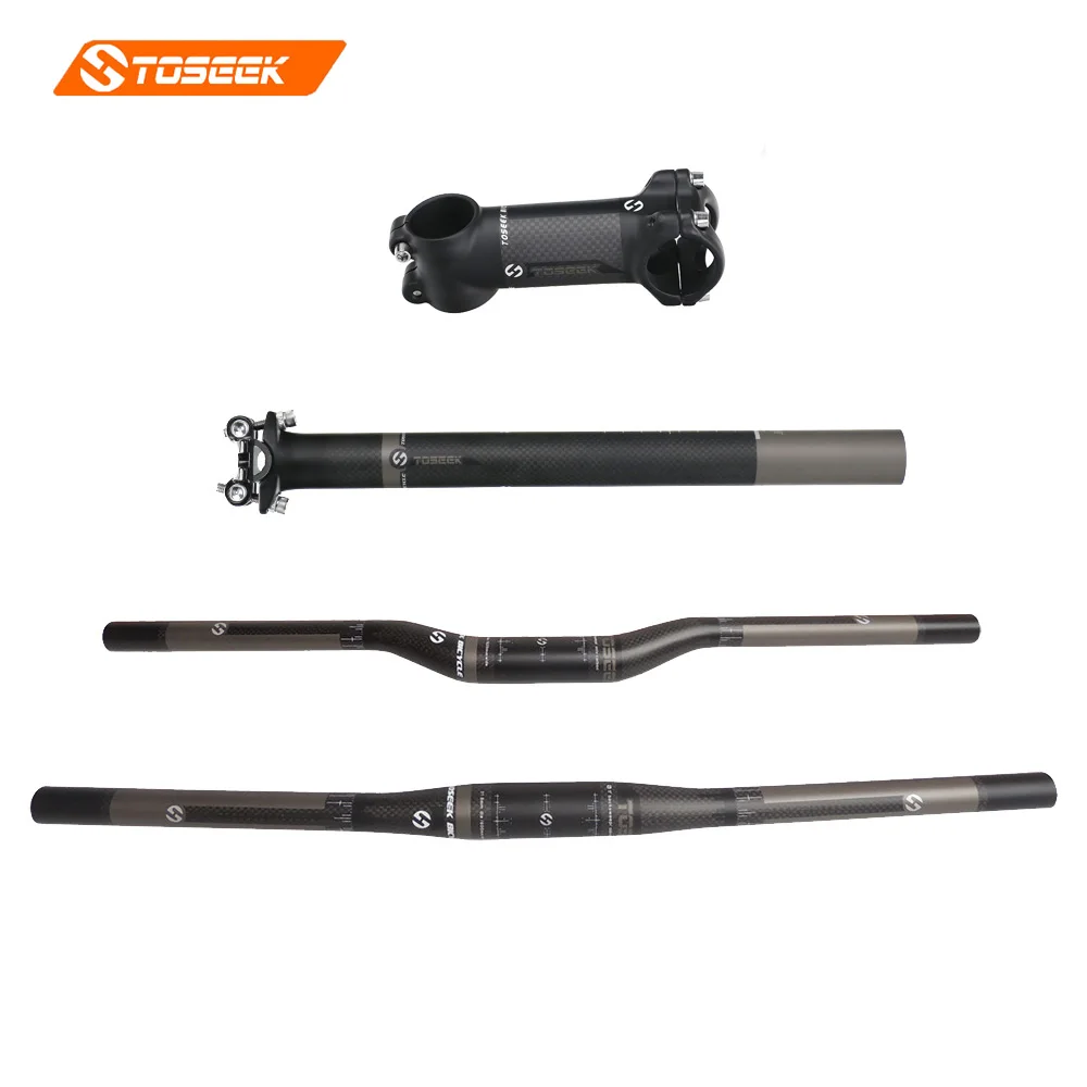 Full Carbon Fiber Bicycle Handlebar Set 3k Flat Riser Handlebar +stem +seatpost Mtb Road Mountain Bike Bicicleta Bicycle Parts цена Full Carbon Fiber Bicycle Handlebar Set 3k Flat Riser Handlebar +stem +seatpost Mtb Road Mountain Bike Bicicleta Bicycle Parts цены онлайн