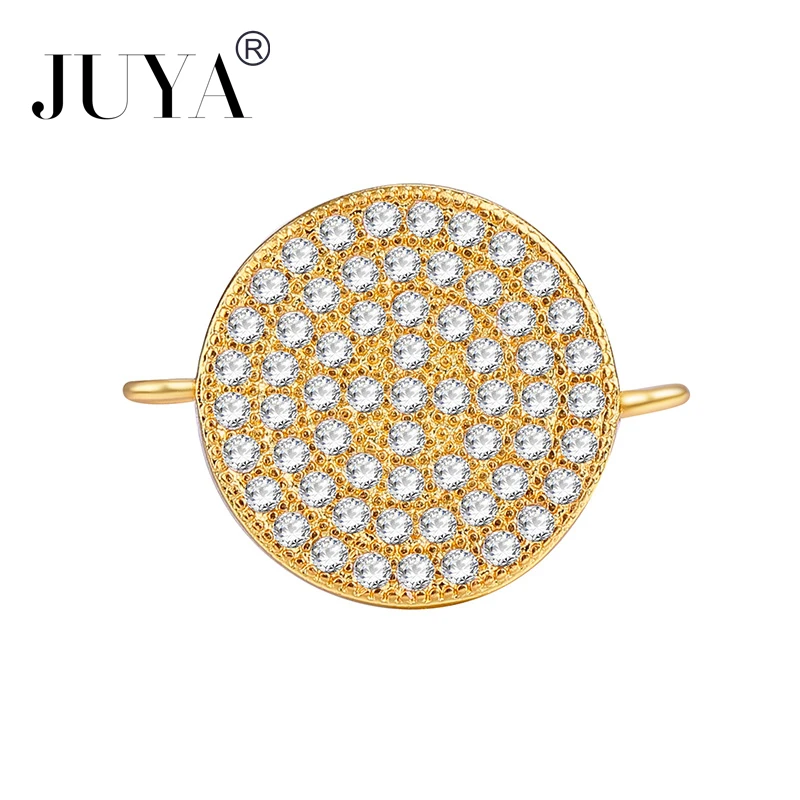 

Luxury Copper Micro Pave AAA Zircon Rhinestone Round Connectors Charms For DIY Craft Bracelets Jewelry Making Findings Wholesale