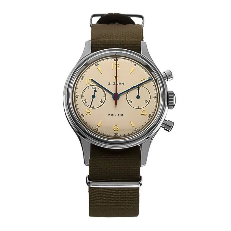 

Seagull watch 1963 hand-wind chronograph Cloth Strap Watch men with Transparent back case for air force seagull watch