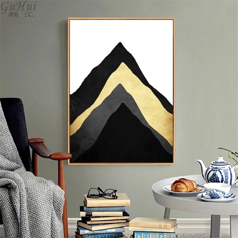 

Gorgeous Mountain Oil Painting Minimalist Abstract Style Canvas Painting Gold Text Wall Pictures Home Living Room Decor Poster