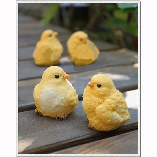 

4 Cute Little Yellow Chick Model Figurine Statue Resin Chicken Home Decor Vivid
