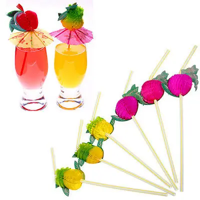 

New 100Pcs Hawaiian Theme 3D Fruit Summer Party Colorful Cocktail Drink Straw Funny