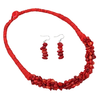 

YACQ Red Coral 925 Sterling Silver Wide Choker Necklace Dangle Drop Earrings Jewelry Set Gifts for Women Mom Teen Girl