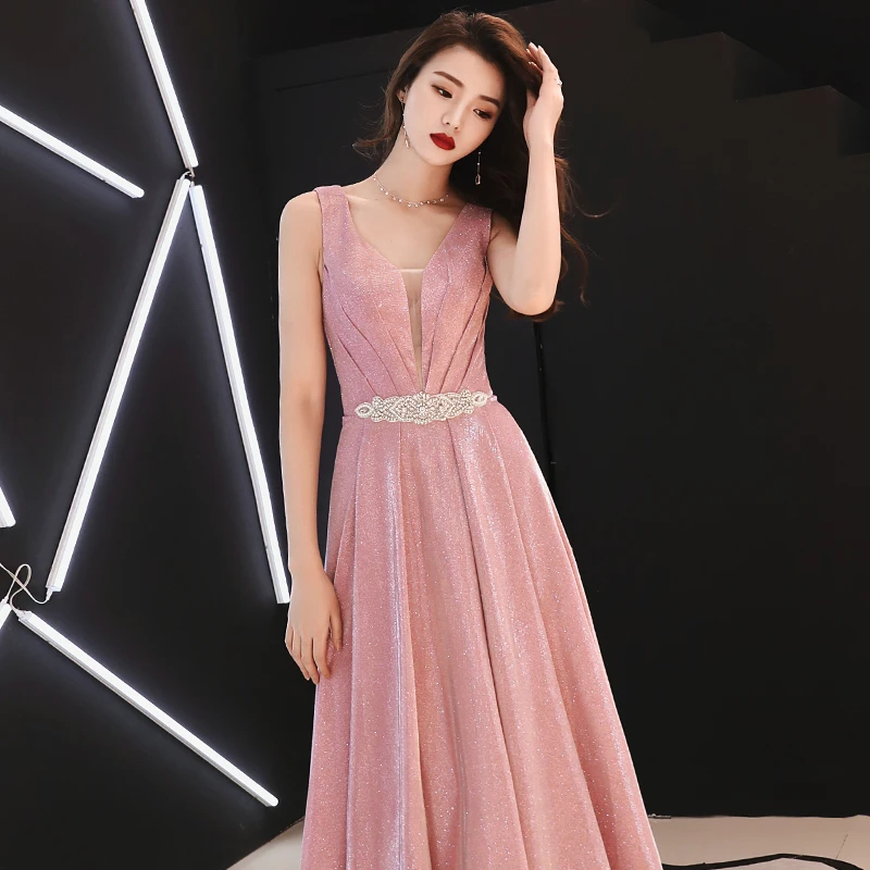 Weiyin винтажные вечерние платья трапециевидной формы Длинные розовые вечерние платья без рукавов длиной до пола Vestido De Noiva WY1323