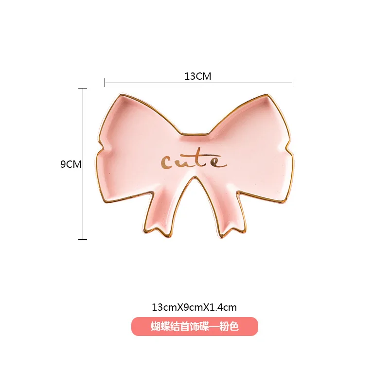 Маленькая декоративная керамическая тарелка для тарелок, серьги, лотки, ювелирное ожерелье, брелок для хранения, тарелка для посуды, настенная тарелка, лоток для туалетного столика, свадебный подарок - Цвет: 354 Pink Bow