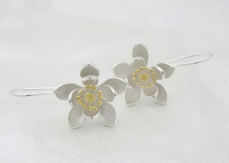 DIEERLAN Мода Большой 925 пробы серебряные серьги для женщин Свадебные ювелирные изделия массивные серьги цветок лотоса Pendientes Bijoux