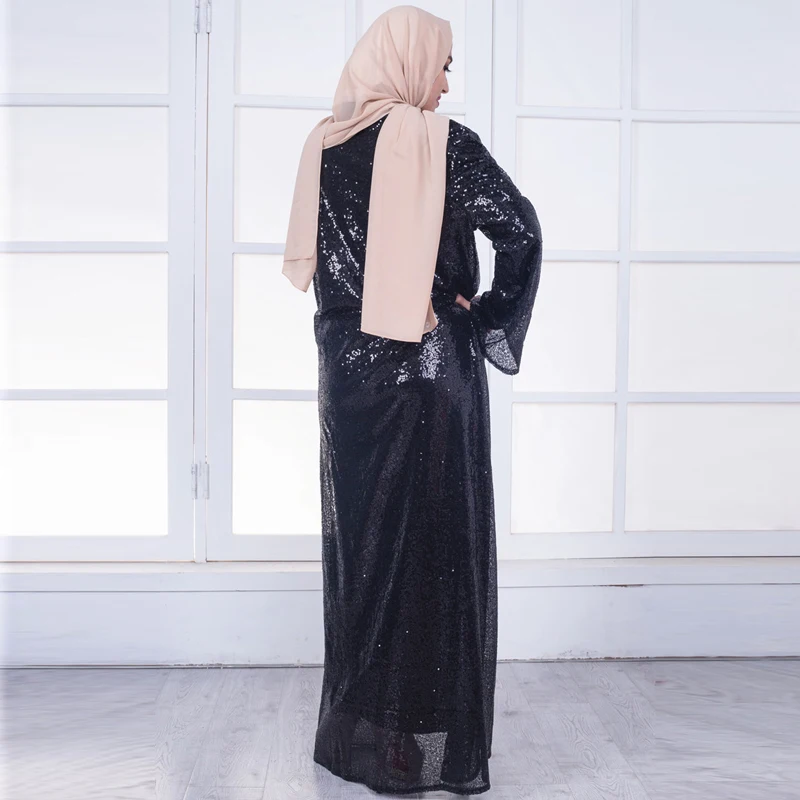 MISSJOY/платье с пайетками abaya, Дубай, Исламские мусульманские Вечерние платья, арабское женское черное модное кимоно с открытым передом, длинное платье-кардиган макси