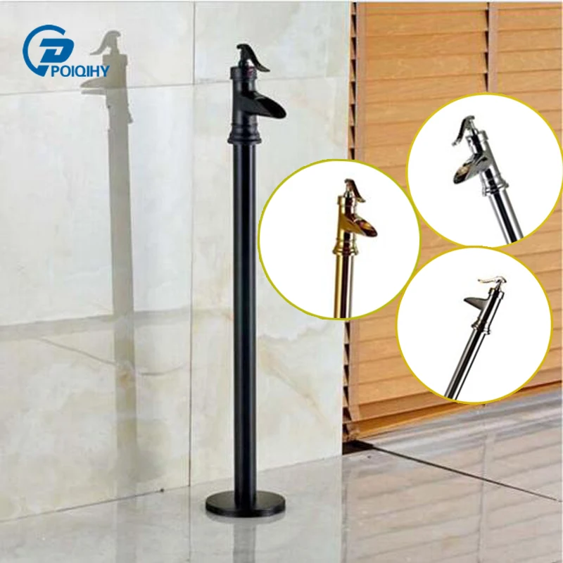 

POIQIHY Floor Standing Bathroom Tub Faucet Tub Filler Mixer Tap with Hot and Cold water