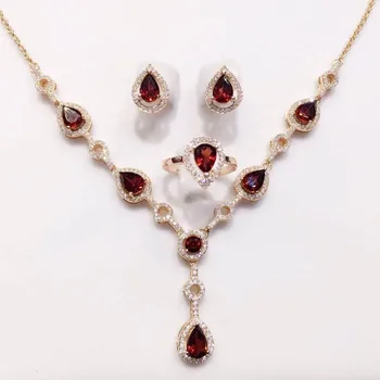 

Fidelity Natural 5*7mm garnet s925 sterling silver simple fashion fine jewelry sets for women party natural red gemstone