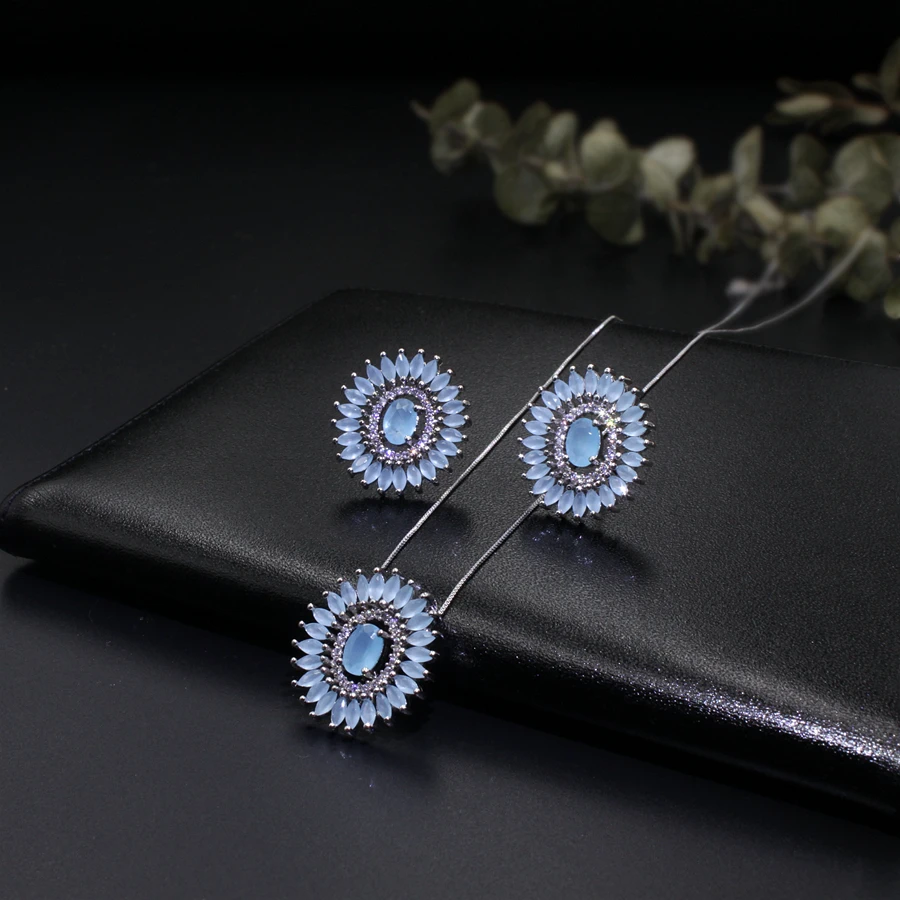 Round Flowers pendant necklace and  stud earring jewelry set7