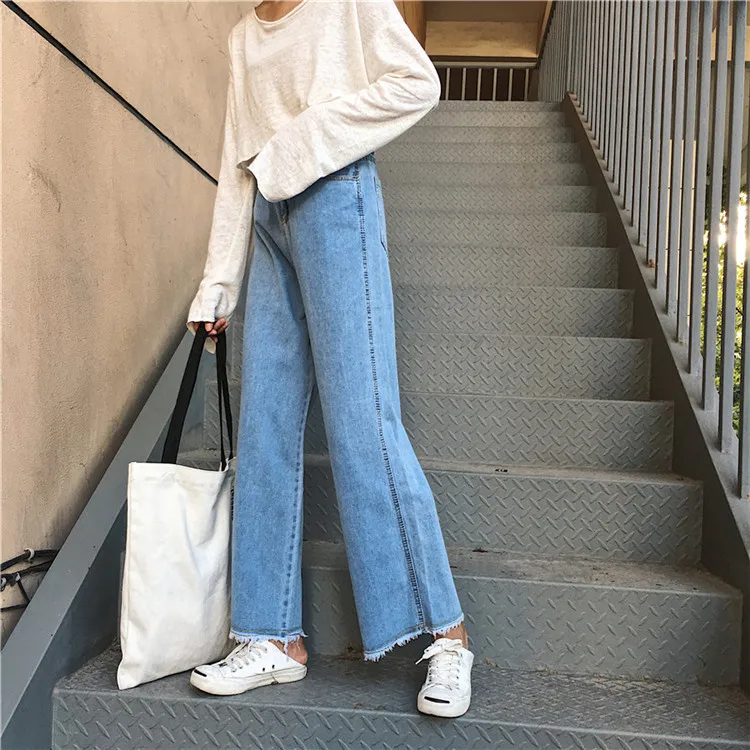 Женские джинсы, одноцветные, на молнии, повседневные, с карманами, простые, подходят ко всему, широкие брюки, женские, s шикарные, свободные, корейский стиль, для студентов, на каждый день, модные
