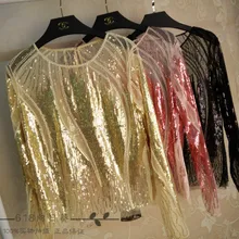 Camisetas новая верхняя блуза перспективная тяжелая промышленность алмазная буровая меховая нижняя рубашка кружевная блестящая голова пальто рукава