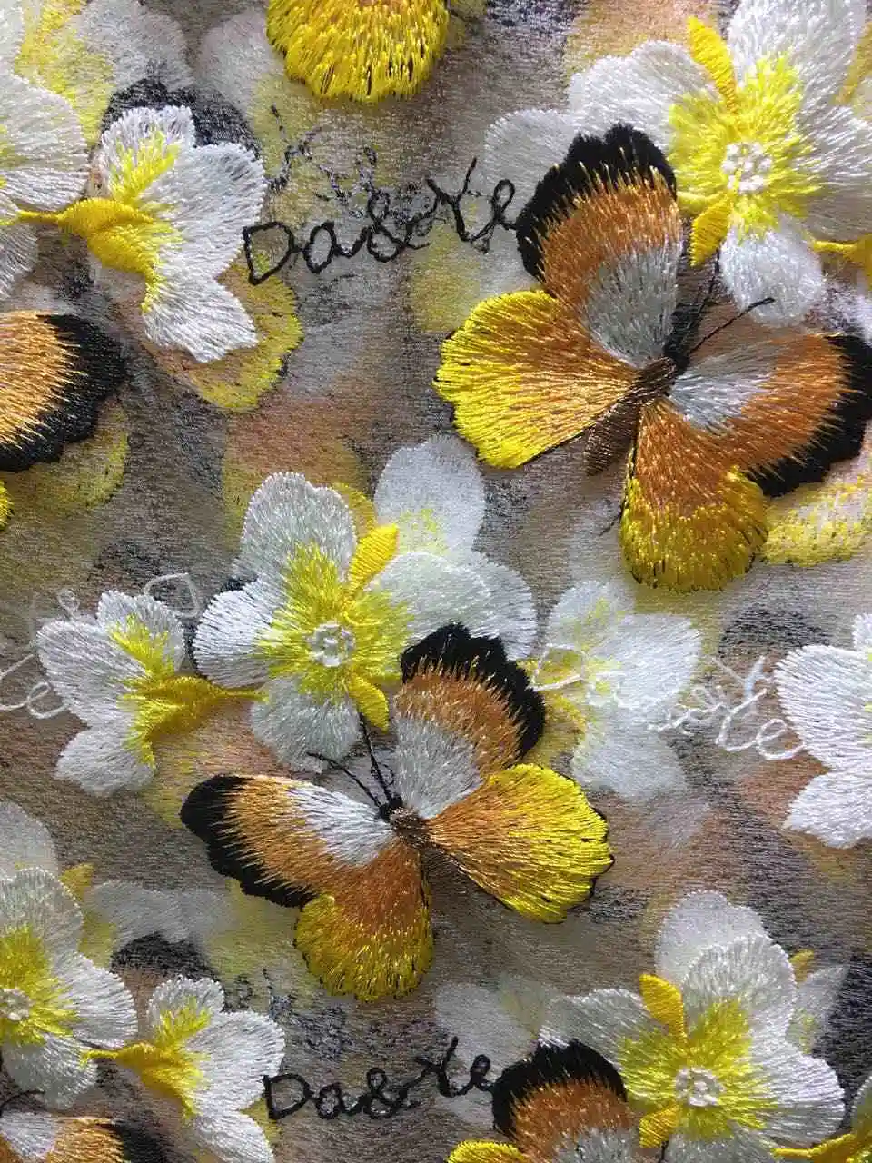 LASUI 1 ярд/1 лот 3 цвета красивая бабочка цветок вышивка сетки кружевной ткани фиолетовый/желтый для платья юбка X0371 - Цвет: Yellow
