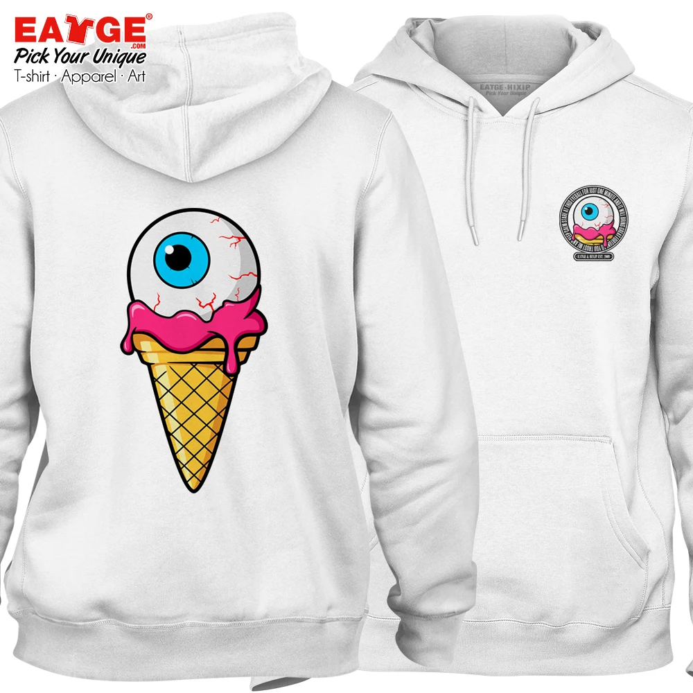 

Get Me The Eyeball Icecream Fleece Hoodies Zombie Geek Hip Hop Fashion Pop Novelty Design Brand Unisex Warm White Pullover
