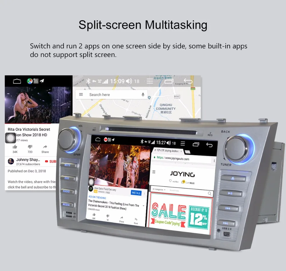 Sale JOYING 2 DIN car radio stereo player Octa Core 8" autoradio 4GB+64GB for Toyota Camry 2007-2011 support 4G DSP NO CD/DVD player 18