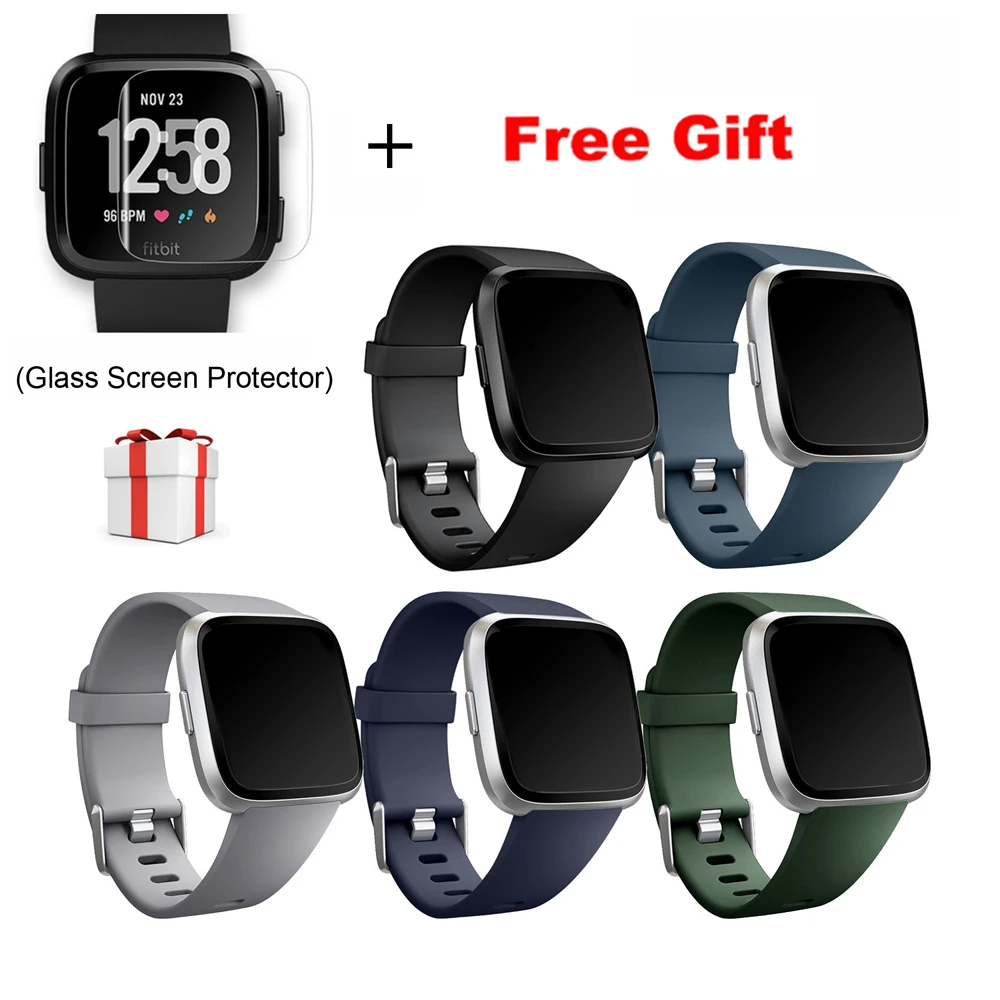 

Replacement Band For Fitbit Versa Strap With Glass Screen Protector Silicone Bracelet Accessories For Fitbit Versa Lite Band