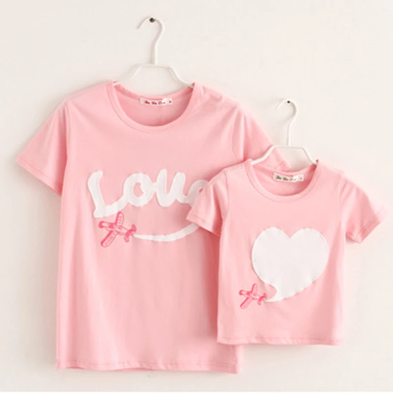 Летняя футболка с короткими рукавами для мамы и дочки; Хлопковая женская рубашка; Одежда для девочек; Милые Семейные комплекты; рубашка - Цвет: Pink