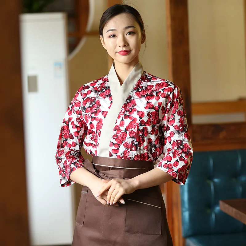 Пользовательские унисекс Японский Корейский стиль средний рукав шеф-повара кимоно-Униформа суши повара рубашка Ресторан Кухня официанта Рабочая одежда