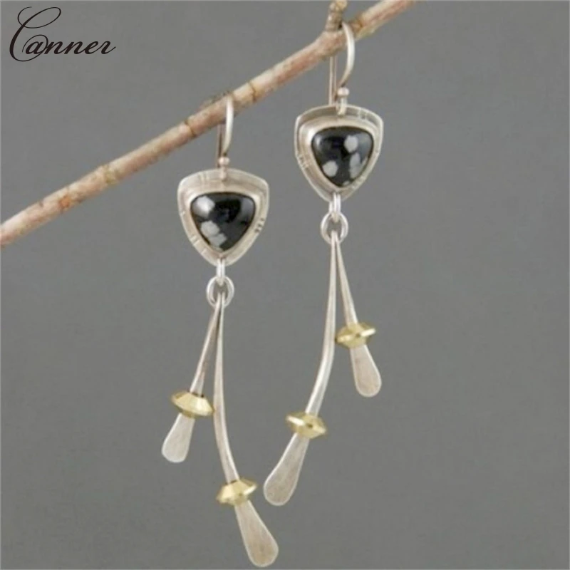 Geometric Triangle Black Natural Stone Earrings for Women Metal Tassel Earrings 2019 Female Long Dangle Earings Jewelry Q4