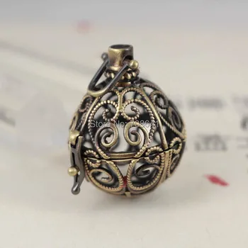 

25mm Antique Bronze Brushed Wish Prayer Box Filigree Hollow Chiming Ball Locket Cage Pendant Jewelry Findings Craft Wholesale