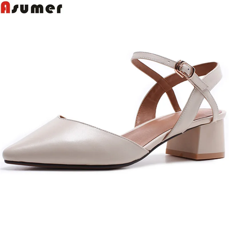 ASUMER 2018 fashion spring summer shoes woman pointed toe square heel buckle pumps women shoes med heels genuine leather shoes ASUMER 2018 fashion spring summer shoes woman pointed toe square heel buckle pumps women shoes med heels genuine leather shoes