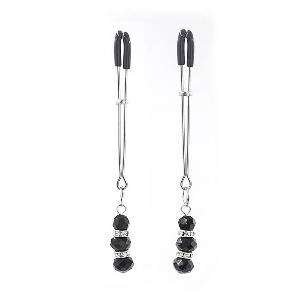 XIUFEN Stylish Black Glass Beads Nipple Clamps Bondage Breast Clips Sex
