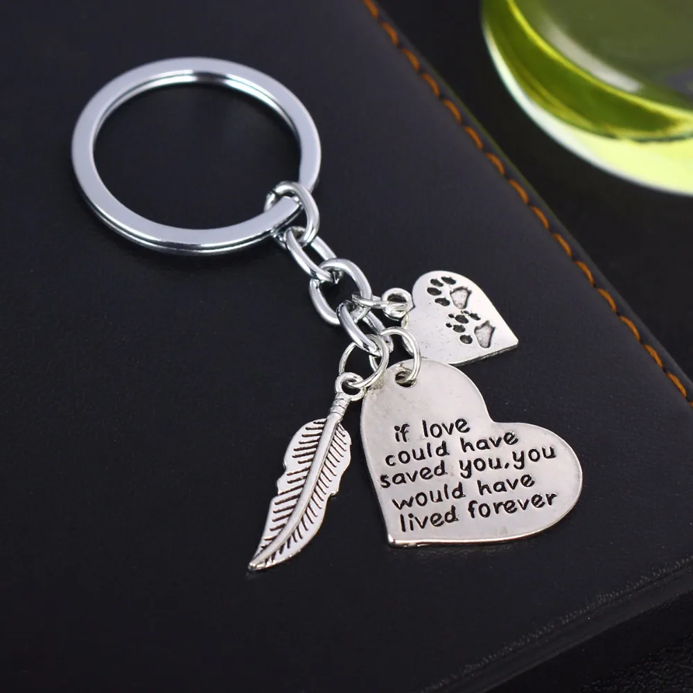 

Keychain Keyring Feather Charm Pendant If Love Could Have Saved You Best Friend Pet Memorial Gifts Pet Dog Cat Paw Print Jewelry