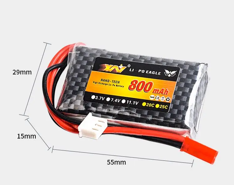 1 шт. YW литий-полимерный 2S 7,4 v 800mah Lipo аккумулятор для MC6A MC6B ZF-6A MC-E7 Rc передатчик