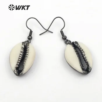 

WT-E461 Punk Style Raw Cowrie In Gun Black Electroplated Vogue Earring Natural Sea Shell Series Jewelry Special Gift For Women