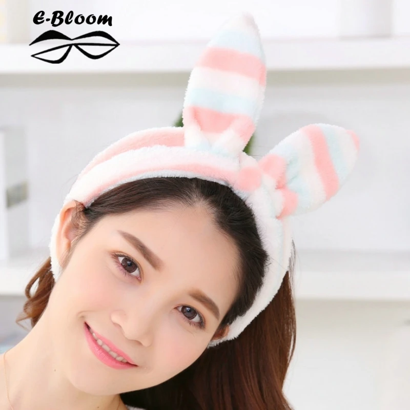 cheap Korean Super Adorable Pink Dot Hairband Flannel Cute Girls Makeup Stage Headband Rabbit Ear Thickened Headbands Hair Accessories