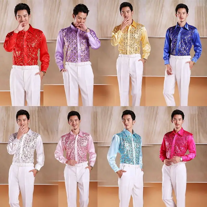 Мужская рубашка блестящая с блестками|shirt shirt|stage shirtssequin shirt men |