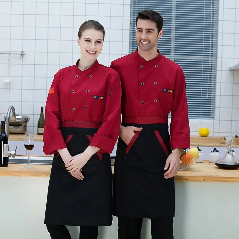 Hotel Chef Long-sleeved Overalls Men Women's Cake Room Baking Food Coffee Shop Working Clothes Kitchen Plus Size Workwear H2049 |