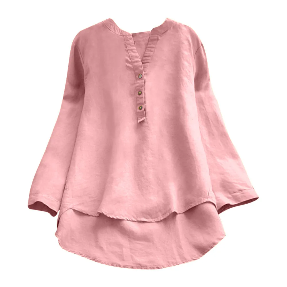 Модные женские розовые однотонные футболки с длинным рукавом и пуговицами, большие размеры, Kawaii Camiseta Feminina Chemise De Femme Unif 20