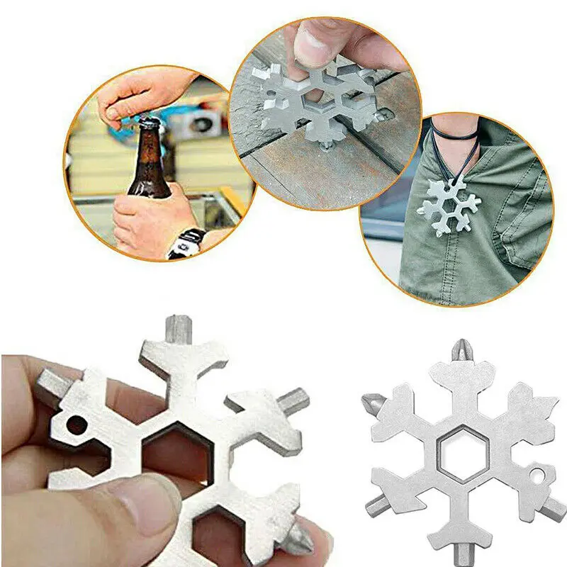 

Openers Tool Portable Incredible 18-in-1 Stainless Steel Snowflakes Shape Manual Multi-tool Bikers Tool Gift For Men Wrench
