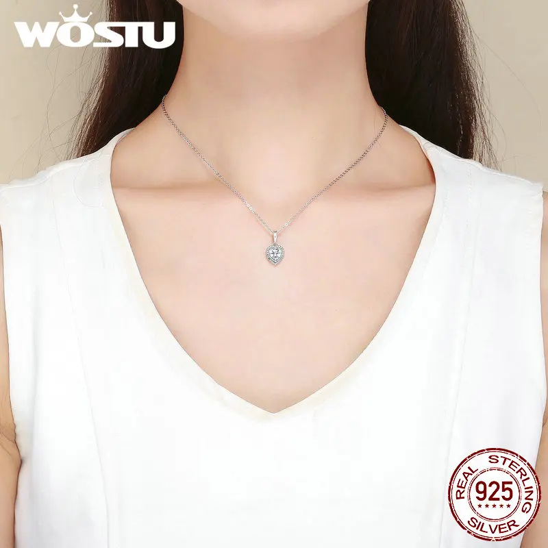 WOSTU 925 пробы серебро Сверкающее сердце прозрачные Подвески со стразами подходят для женщин браслет модные украшения CQC845