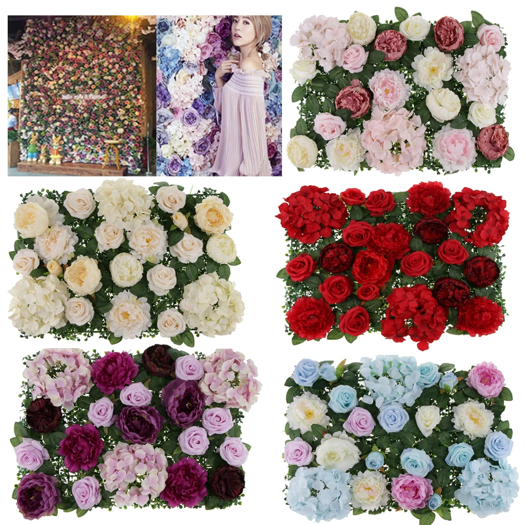 Artificial Hydrangea Flower Panel Silk Rose Peony Flower Wall Decor for Wedding Venue Background Candy Wall Photo Areas Ornament