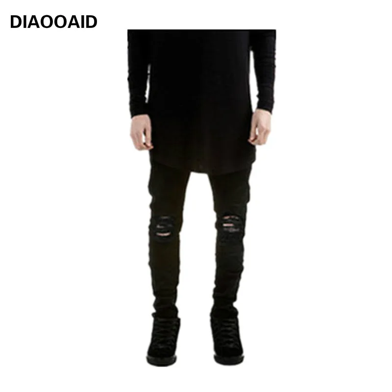 Мужские эластичные джинсы DIAOOAID черные рваные зауженные брюки до колена в стиле