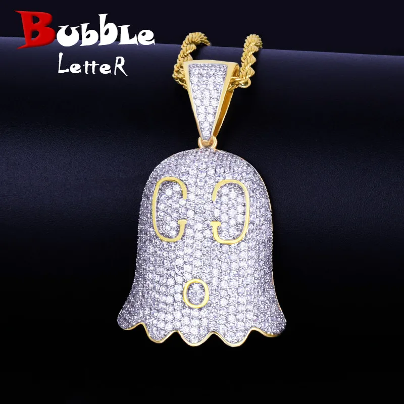 

Ghost Emoji Chain Necklace & Pendants Gold Silver Color Iced Cubic Zircon Men's Hip hop Jewelry With Tennis Chain