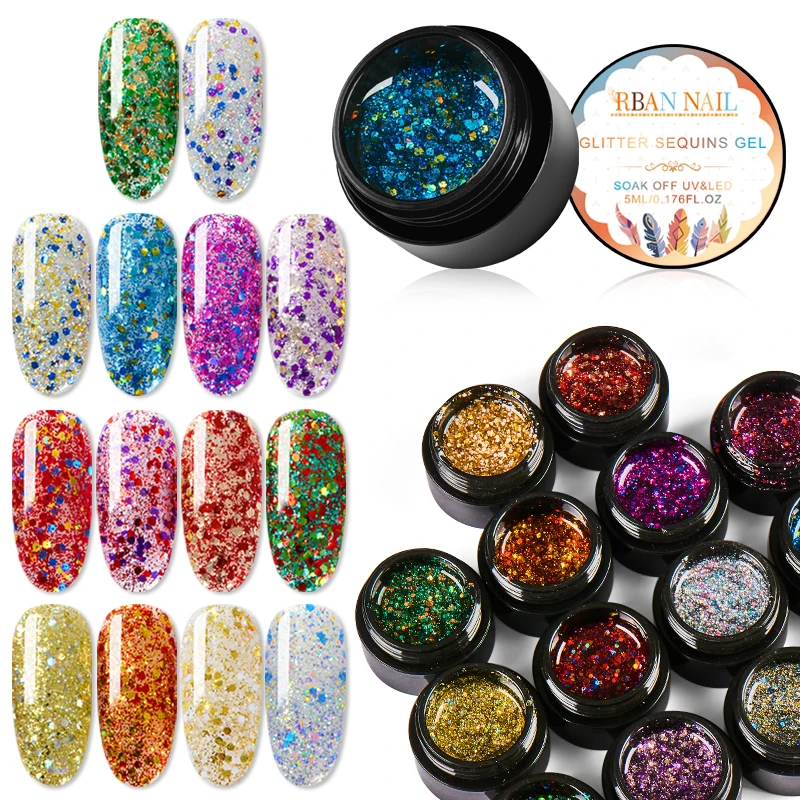 

Holographic Glitter Nail Gel Polish Super Shiny Laser Sequins Soak Off Gel Polish 5ml UV Gel Lacquer Manicure Nail Varnish 1 PC