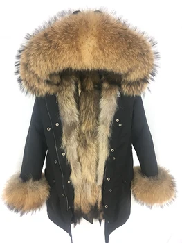 

Waterproof Long Parka Real Fur Coat Winter Jacket Women Natural Raccoon Fur Collar Hood Fox Fur Liner Brand Luxury Streetwear