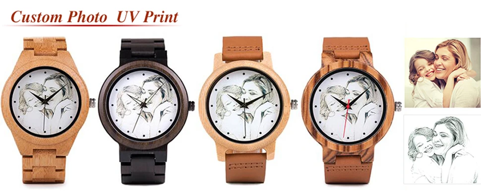 Креативные персональные часы для влюбленных с УФ-печатью, фотографии клиентов, бамбуковые часы, печать на заказ, OEM отличный подарок для любви OEM